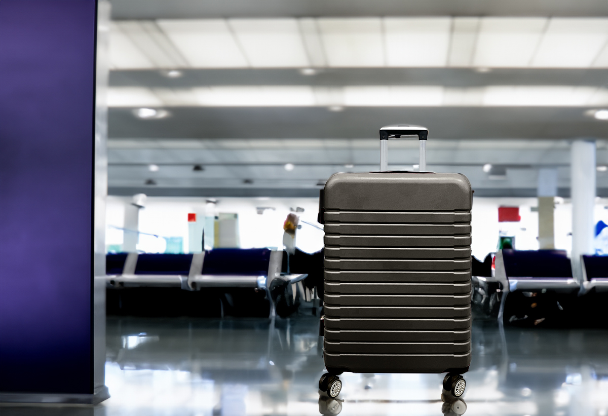 Απεικονίζεται η βαλίτσα σε νεα αεροδρόμιο.